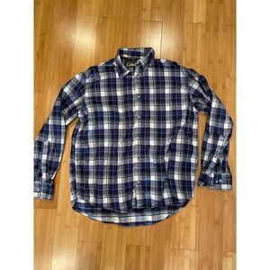 Cabela’s Men’s Long-Sleeve Blue Plaid Button-Up Shirt Size M Flannel  Casual